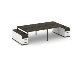 Рабочая станция 4 места с 2 двухсторонними опорными тумбами CN.DRS-327 W 2760/3426x1480x750 Концепт / Concept images