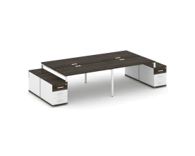 Рабочая станция 4 места с 2 двухсторонними опорными тумбами CN.DRS-327 W 2760/3426x1480x750 Концепт / Concept images