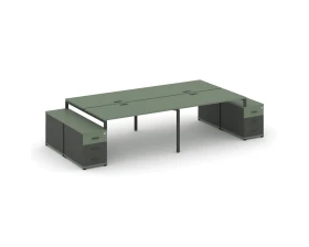 Рабочая станция 4 места с 2 двухсторонними опорными тумбами CN.DRS-327 W 2760/3426x1480x750 Концепт / Concept images