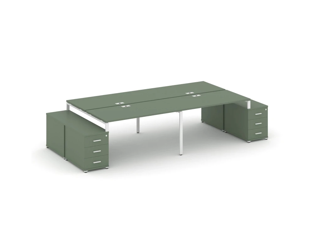 Рабочая станция 4 места с 2 двухсторонними опорными тумбами CN.DRS-327 W 2760/3426x1480x750 Концепт / Concept