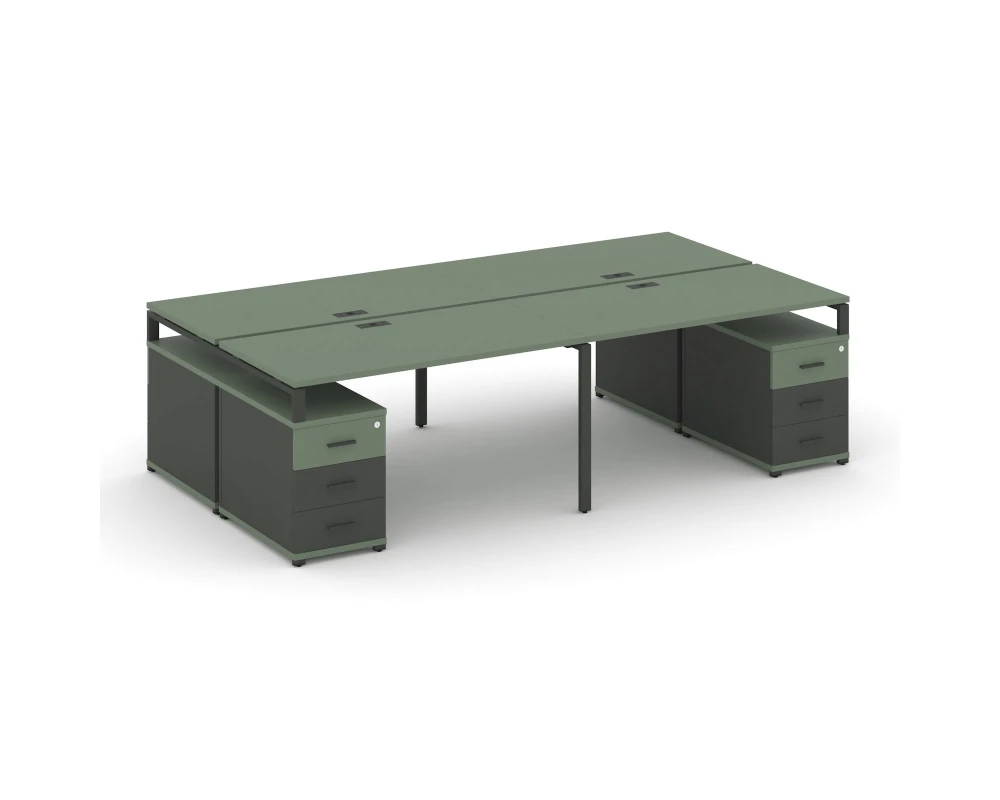 Рабочая станция 4 места с 2 двухсторонними опорными тумбами CN.DRS-327 W 2760/3426x1480x750 Концепт / Concept