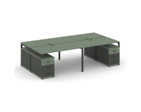 Рабочая станция 4 места с 2 двухсторонними опорными тумбами CN.DRS-327 W 2760/3426x1480x750 Концепт / Concept images