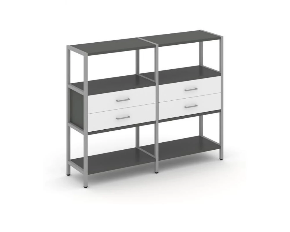 Двухсекционный стеллаж трехярусный с ящиками на одном ярусе 1590х400х1246 Shelf System
