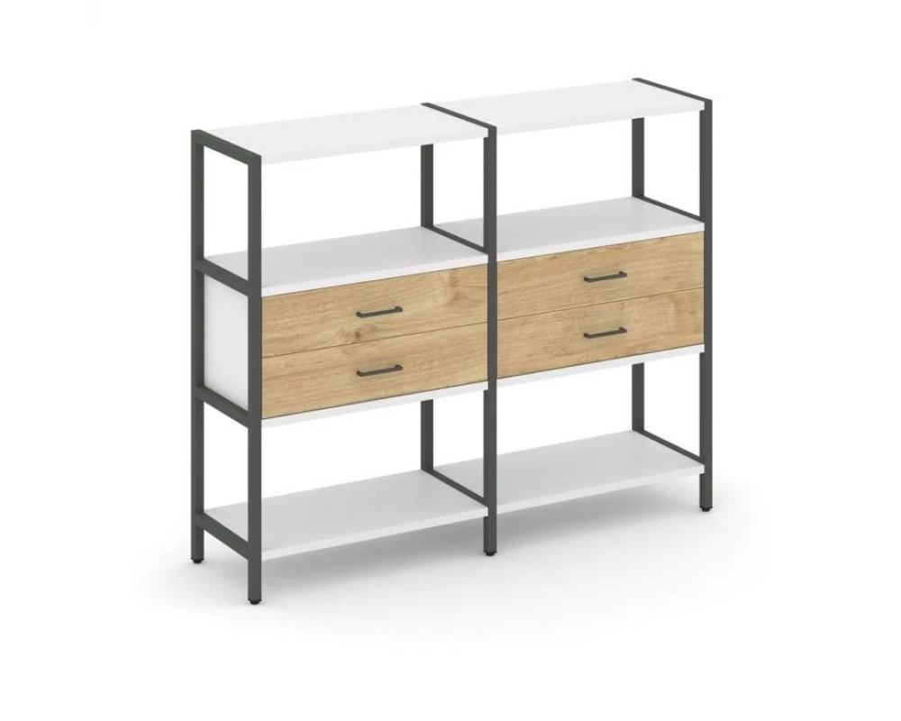 Двухсекционный стеллаж трехярусный с ящиками на одном ярусе 1590х400х1246 Shelf System