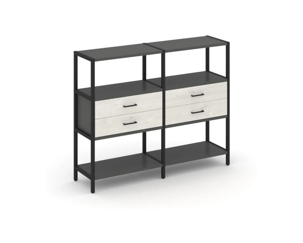 Двухсекционный стеллаж трехярусный с ящиками на одном ярусе 1590х400х1246 Shelf System
