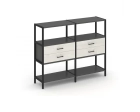 Двухсекционный стеллаж трехярусный с ящиками на одном ярусе 1590х400х1246 Shelf System images