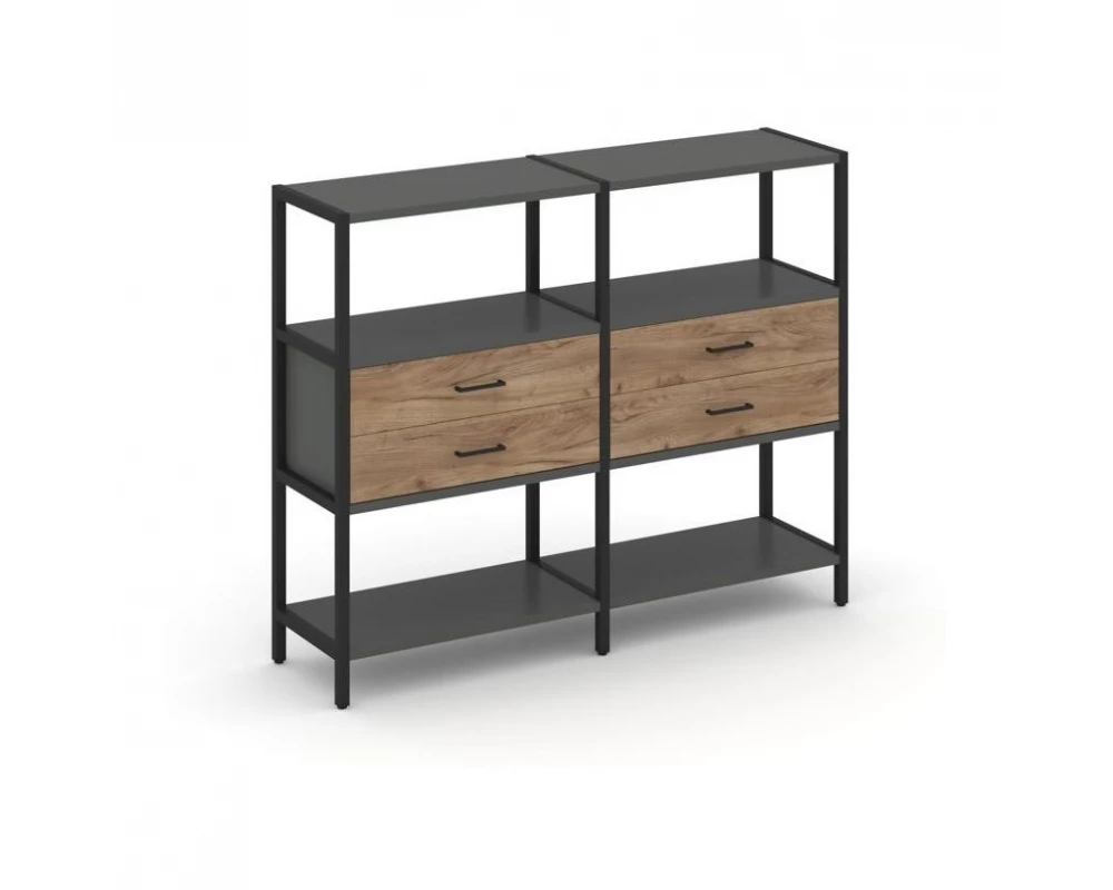 Двухсекционный стеллаж трехярусный с ящиками на одном ярусе 1590х400х1246 Shelf System