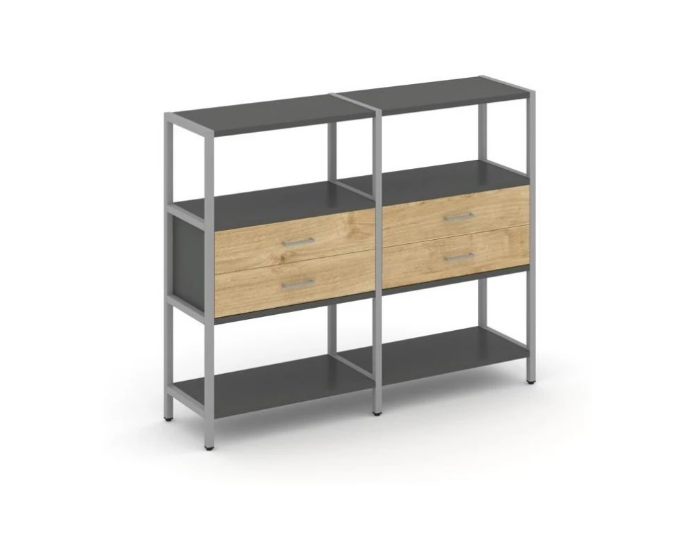 Двухсекционный стеллаж трехярусный с ящиками на одном ярусе 1590х400х1246 Shelf System