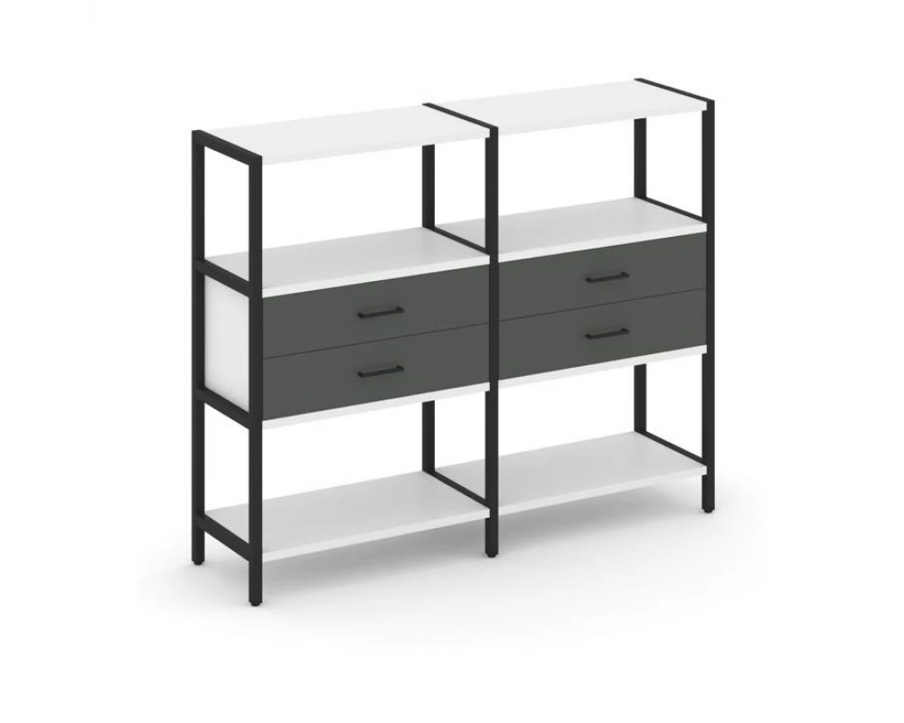 Двухсекционный стеллаж трехярусный с ящиками на одном ярусе 1590х400х1246 Shelf System