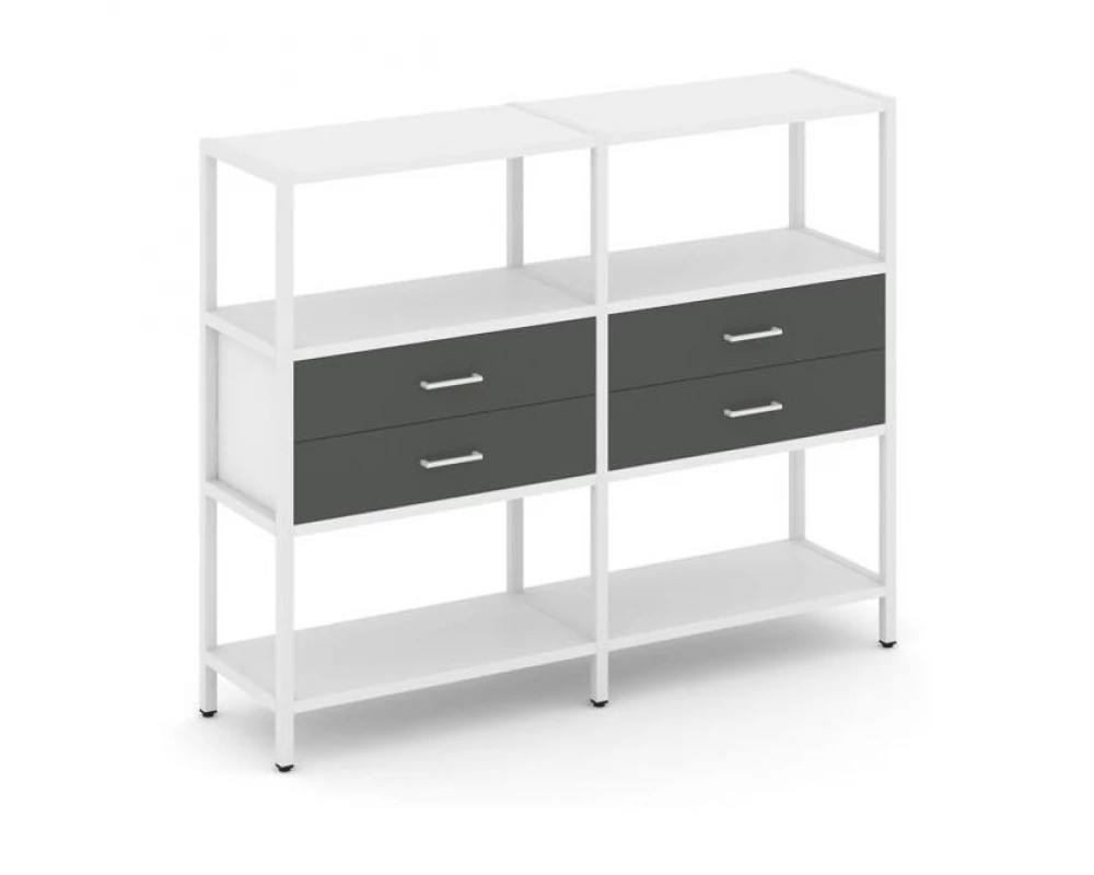 Двухсекционный стеллаж трехярусный с ящиками на одном ярусе 1590х400х1246 Shelf System