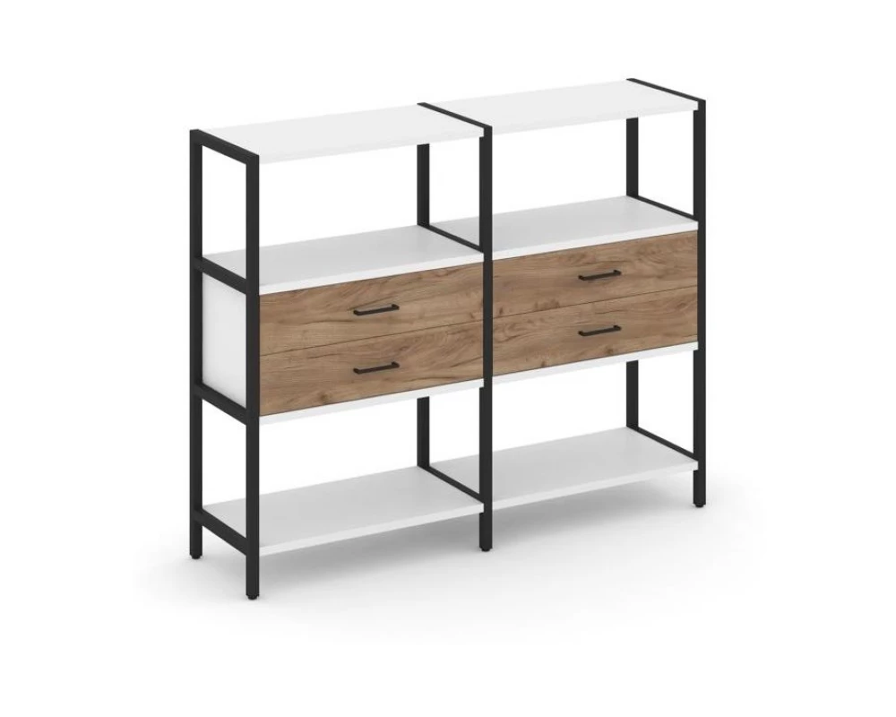 Двухсекционный стеллаж трехярусный с ящиками на одном ярусе 1590х400х1246 Shelf System