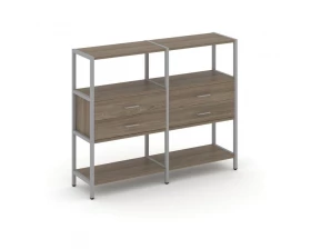Двухсекционный стеллаж трехярусный с ящиками на одном ярусе 1590х400х1246 Shelf System images