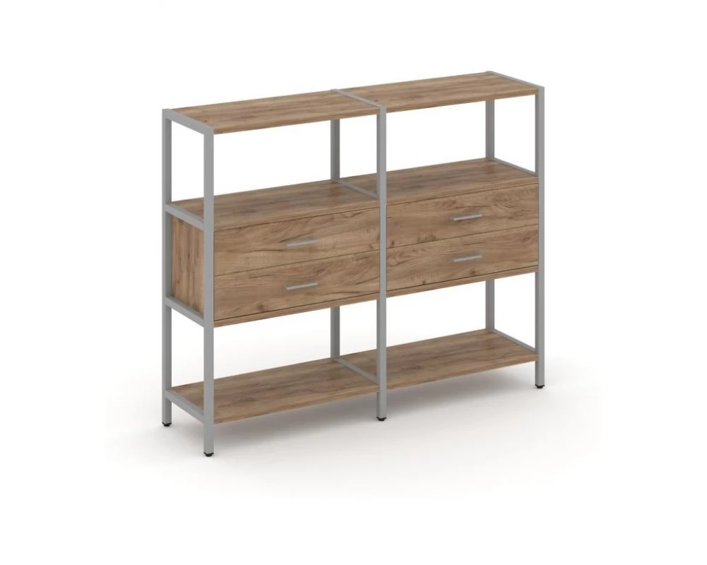Двухсекционный стеллаж трехярусный с ящиками на одном ярусе 1590х400х1246 Shelf System