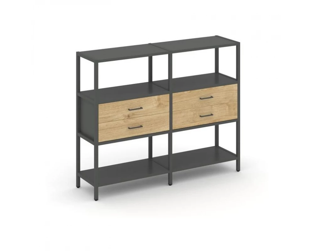 Двухсекционный стеллаж трехярусный с ящиками на одном ярусе 1590х400х1246 Shelf System