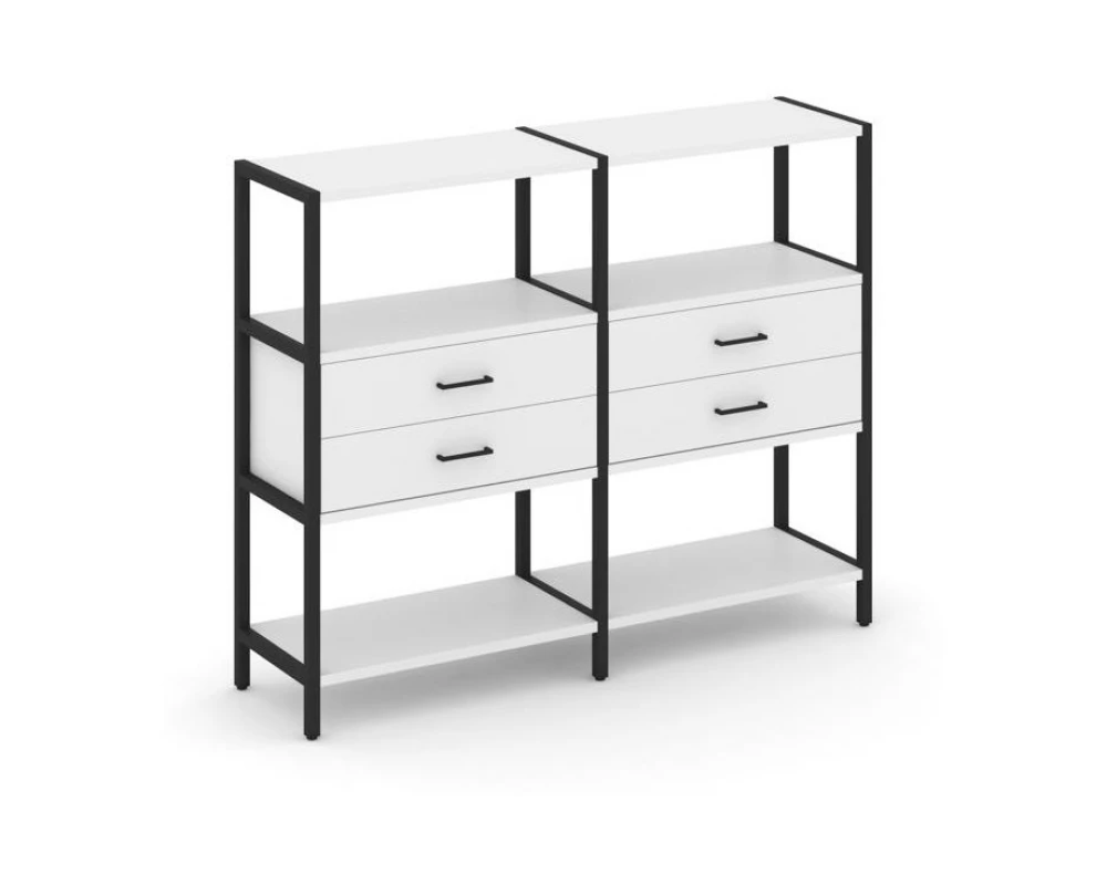 Двухсекционный стеллаж трехярусный с ящиками на одном ярусе 1590х400х1246 Shelf System