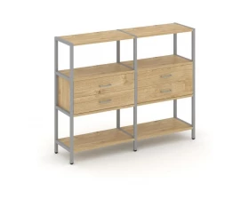Двухсекционный стеллаж трехярусный с ящиками на одном ярусе 1590х400х1246 Shelf System images