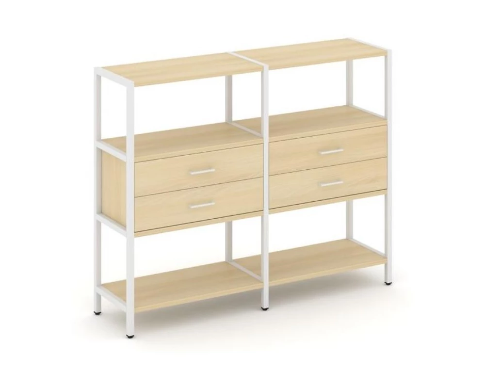Двухсекционный стеллаж трехярусный с ящиками на одном ярусе 1590х400х1246 Shelf System