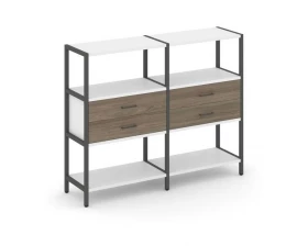 Двухсекционный стеллаж трехярусный с ящиками на одном ярусе 1590х400х1246 Shelf System images