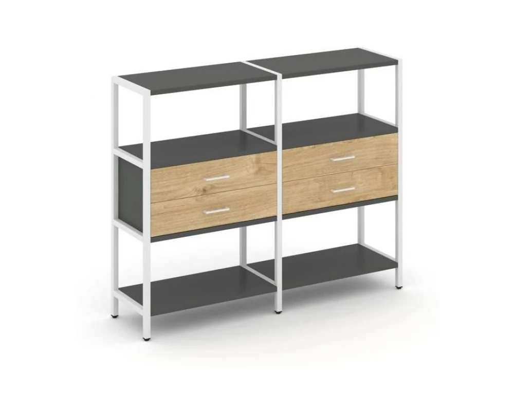 Двухсекционный стеллаж трехярусный с ящиками на одном ярусе 1590х400х1246 Shelf System