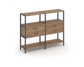 Двухсекционный стеллаж трехярусный с ящиками на одном ярусе 1590х400х1246 Shelf System images