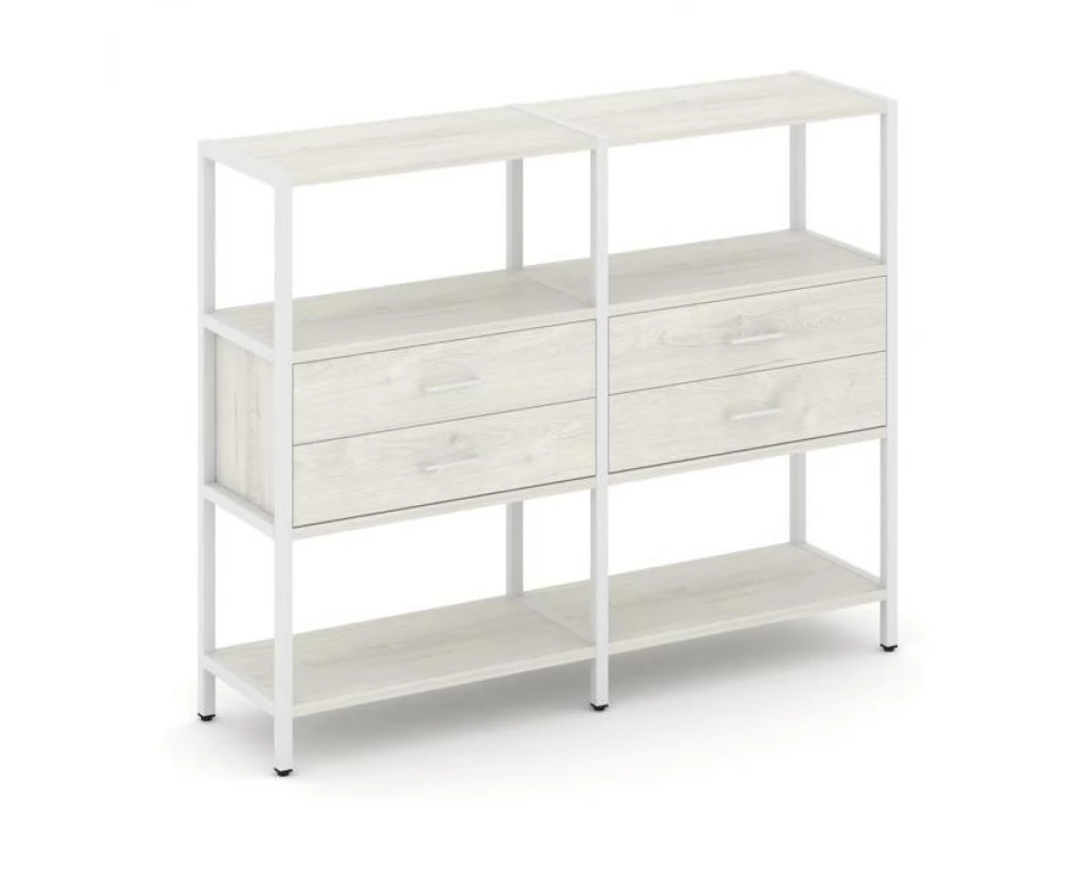 Двухсекционный стеллаж трехярусный с ящиками на одном ярусе 1590х400х1246 Shelf System