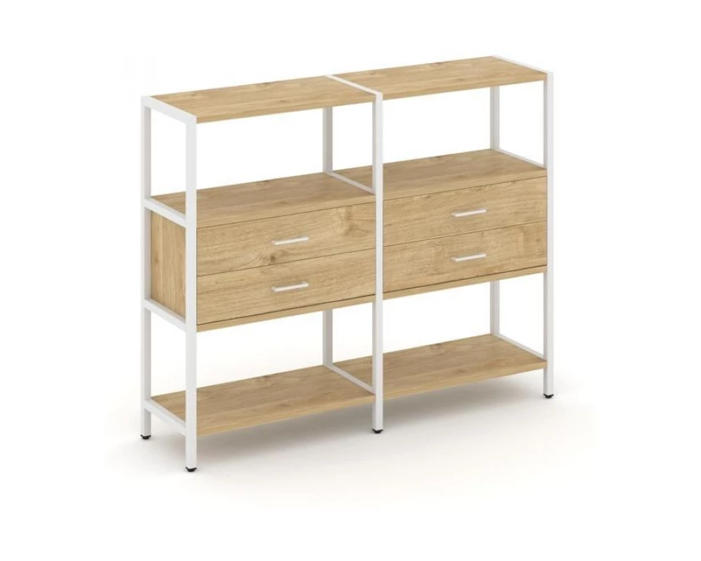 Двухсекционный стеллаж трехярусный с ящиками на одном ярусе 1590х400х1246 Shelf System