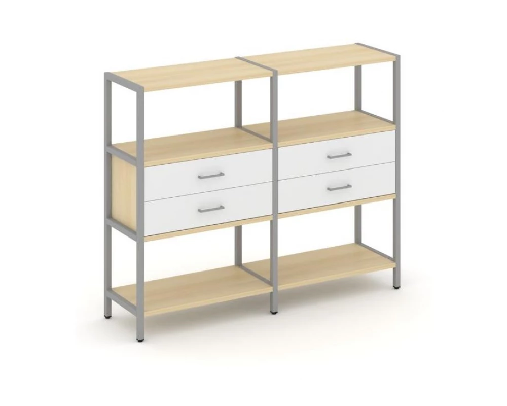 Двухсекционный стеллаж трехярусный с ящиками на одном ярусе 1590х400х1246 Shelf System