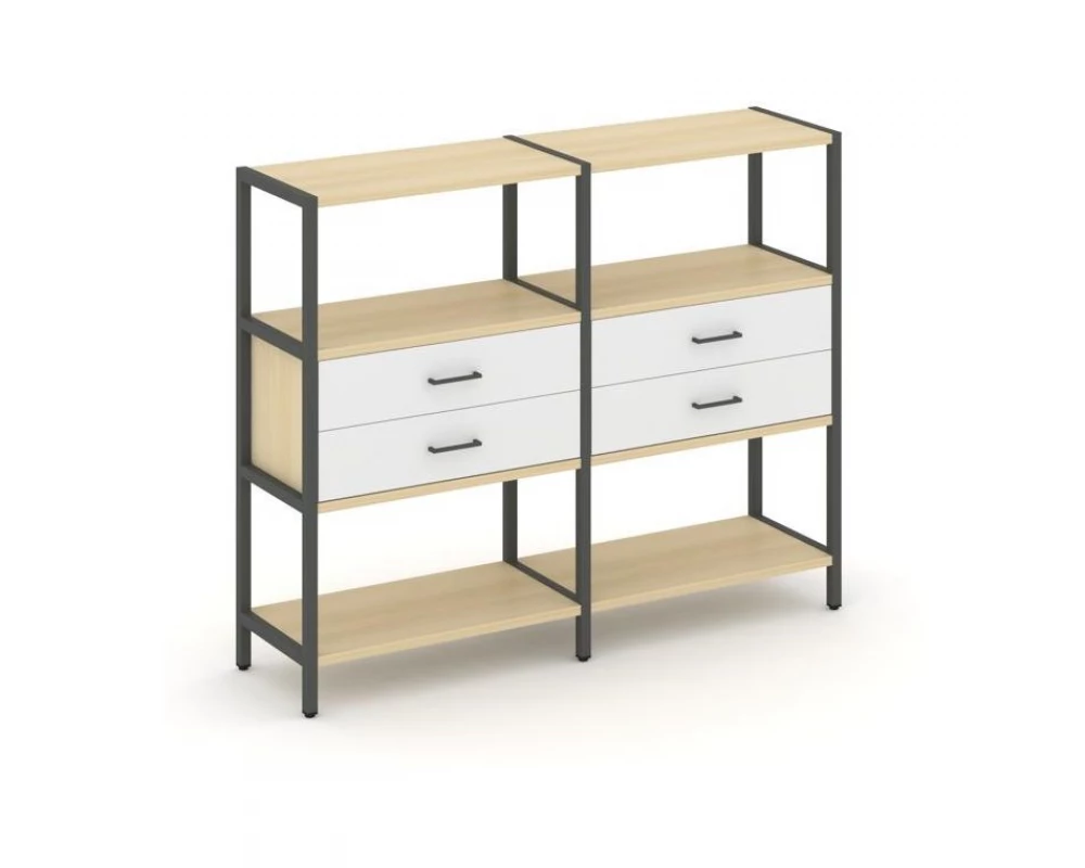 Двухсекционный стеллаж трехярусный с ящиками на одном ярусе 1590х400х1246 Shelf System