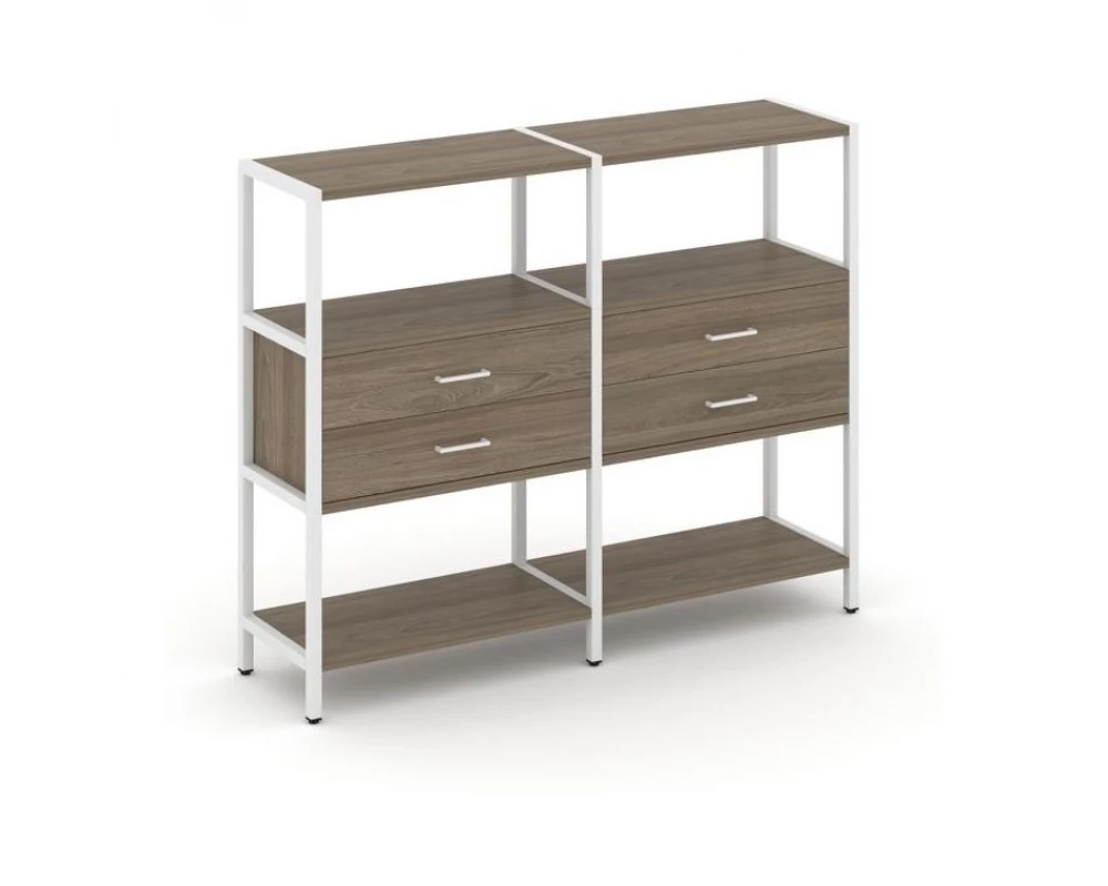 Двухсекционный стеллаж трехярусный с ящиками на одном ярусе 1590х400х1246 Shelf System