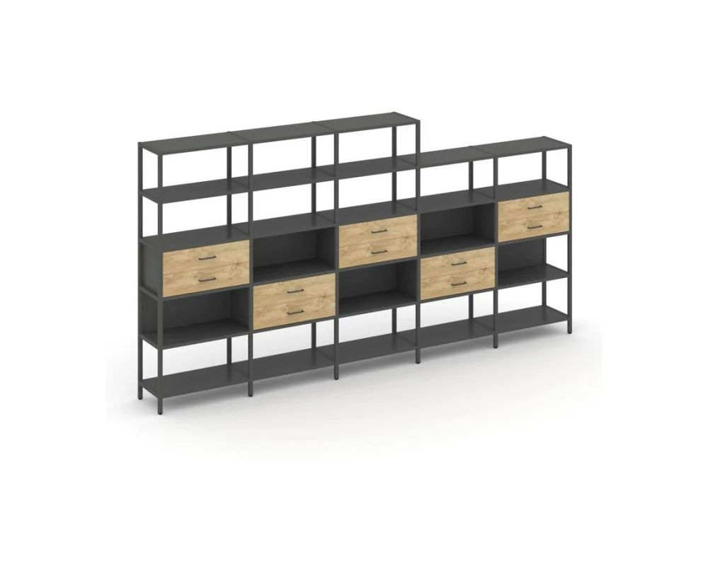 Пятисекционный стеллаж пятиярусный с ящиками 3930х400х1980 Шелф Систем / Shelf System