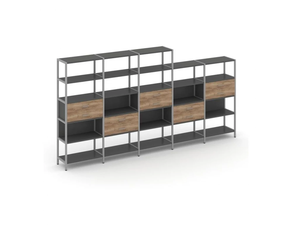 Пятисекционный стеллаж пятиярусный с ящиками 3930х400х1980 Шелф Систем / Shelf System