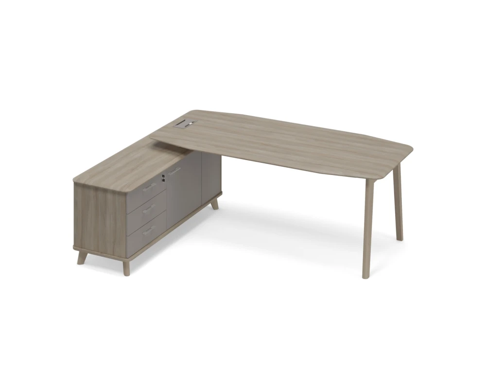 Стол руководителя левый на опорной тумбе (тип 2) WOOD Time Wood